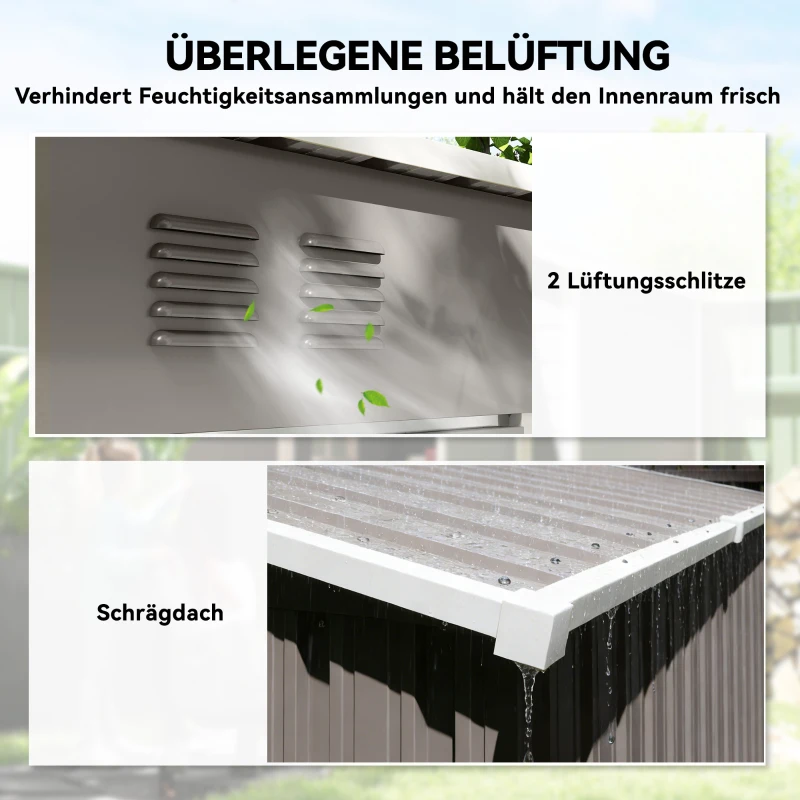 Outsunny Metall Gerätehaus 1,37 m², abschließbar Geräteschuppen mit Lüftung Pultdach Handschuhen, 163 x 90 x 179 cm