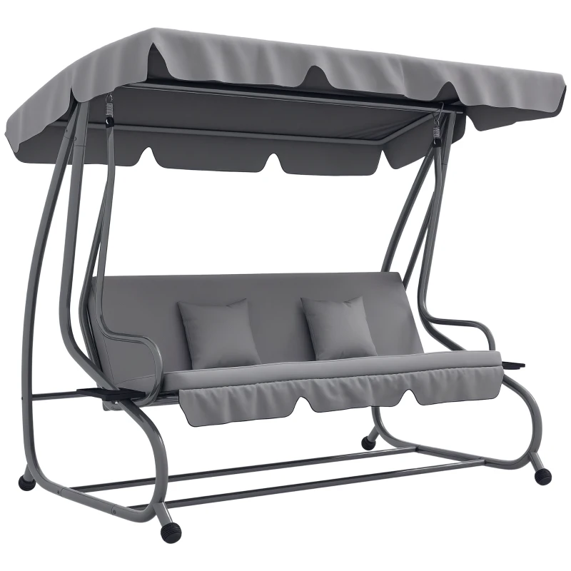 Outsunny 2-in-1 Hollywoodschommel met Ligfunctie, Verstelbaar Dak, tot 340 kg, Staal, 200x120x164 cm, Grijs