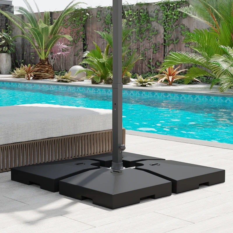 Outsunny Set 4 Basi a Croce per Ombrelloni da Giardino Riempibili con Acqua e Sabbia 51x51x12cm Nero
