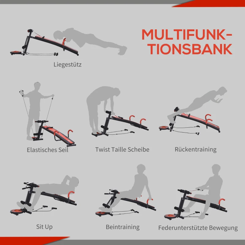HOMCOM Sit-up buiktrainer trainingsbank fitnessbank in hoogte verstelbaar