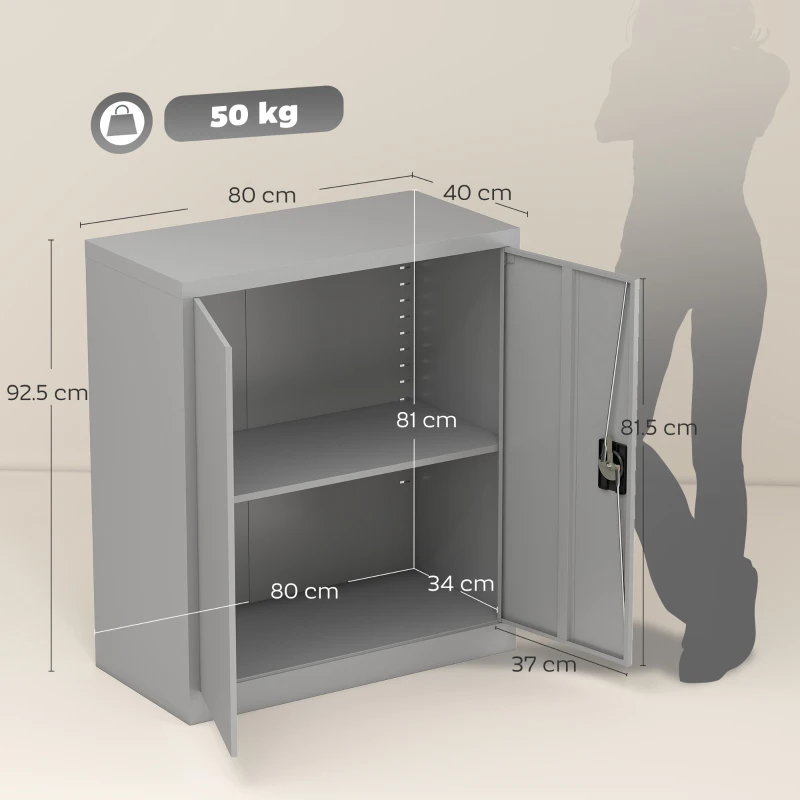 Vinsetto Armadietto Mobile Ripiano Regolabile Chiusura di Sicurezza per Casa Ufficio Garage Acciaio 80x40x92.5cm Grigio