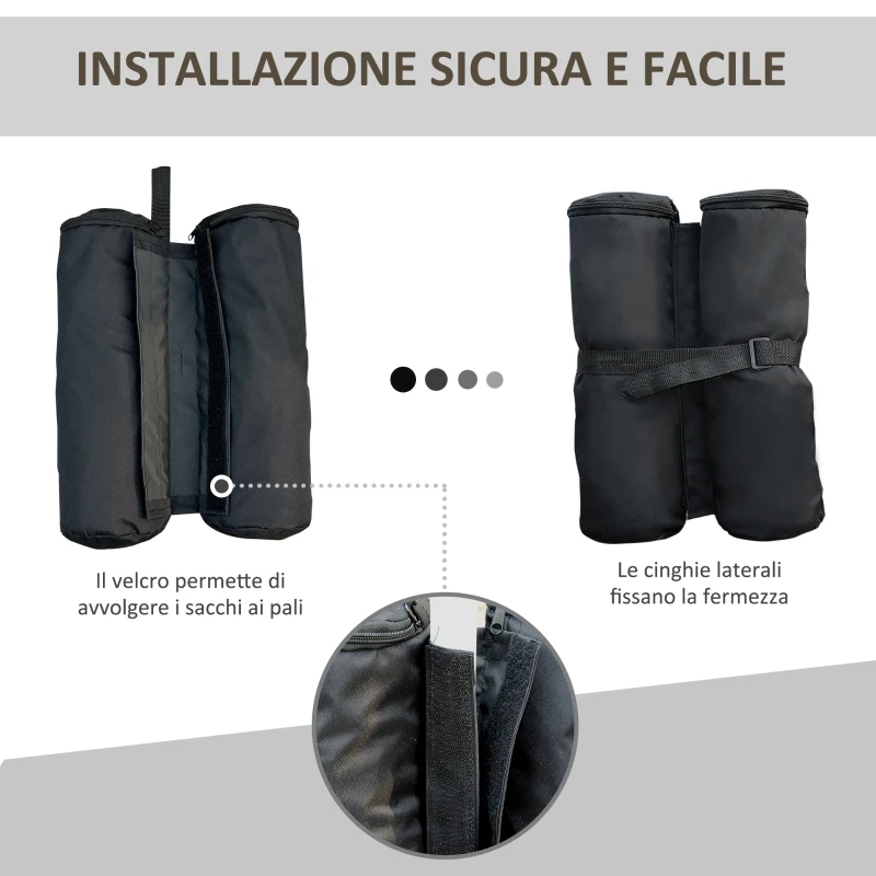 Outsunny Set 4 Pesi per Gazebo in Tessuto Impermeabile da Riempire con 15kg di Sabbia o Ghiaia - Nero