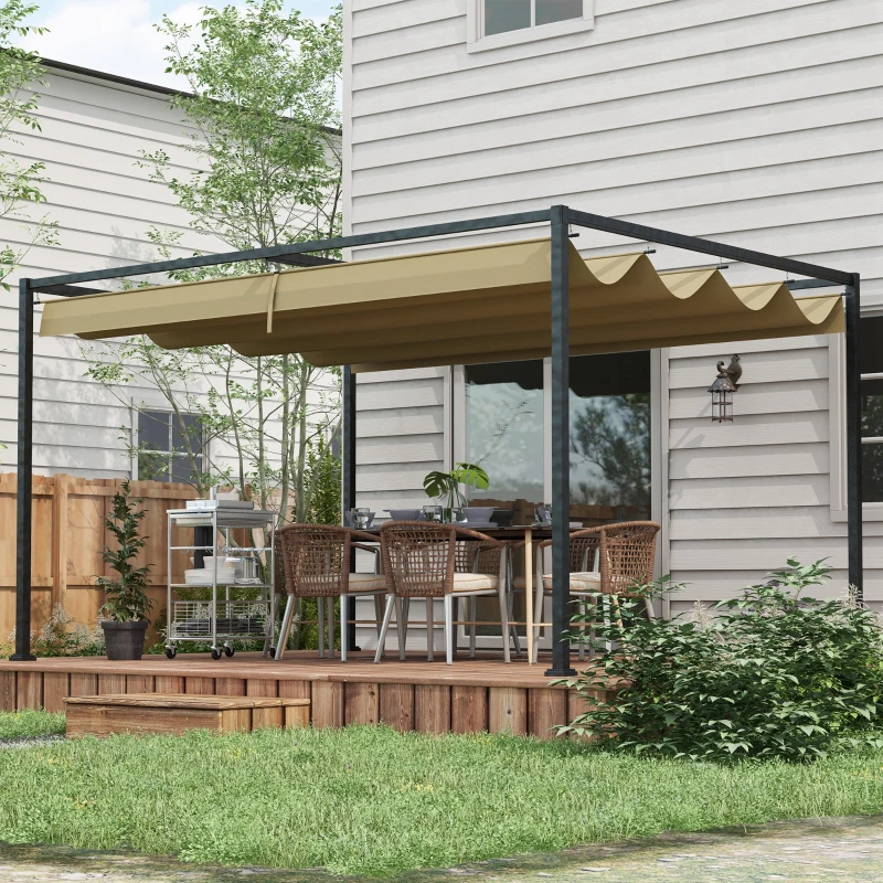 Outsunny Pergola, robuuste zonwering voor tuin, balkon, terras, van metaal en kunststof, UV- en waterafstotend, Khaki
