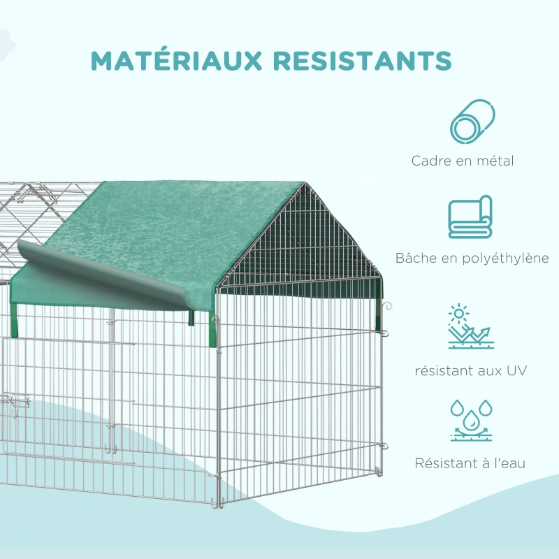PawHut Clôture pour petits animaux cage pour animaux domestiques cadre en métal galvanisé 4 piquets de sol inclus 220 x