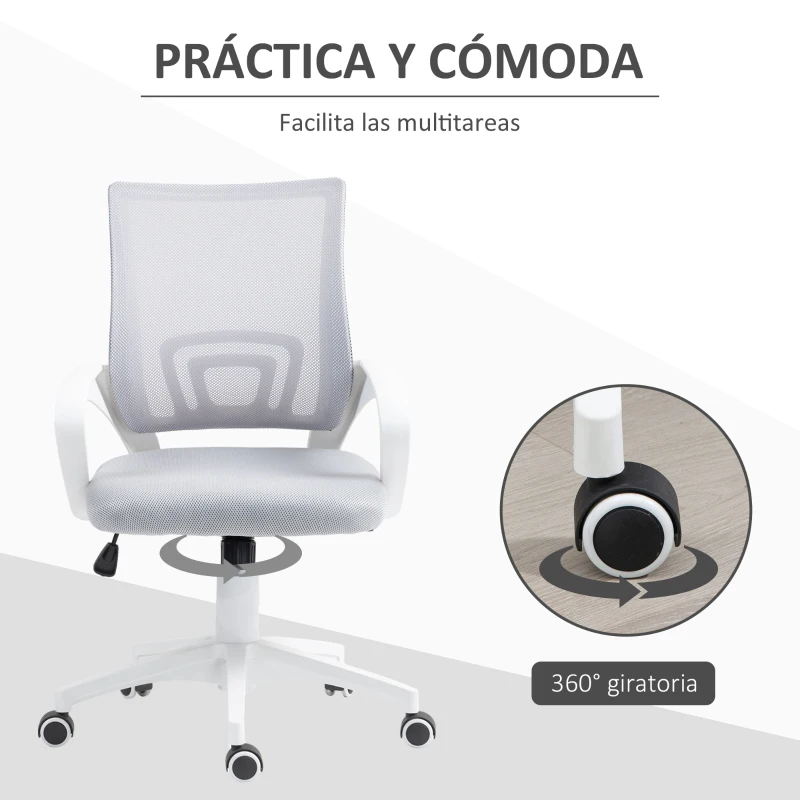 HOMCOM Silla de Escritorio de Malla Giratoria con Altura Ajustable Función de Basculante y Reposabrazos Carga 120 kg Gris