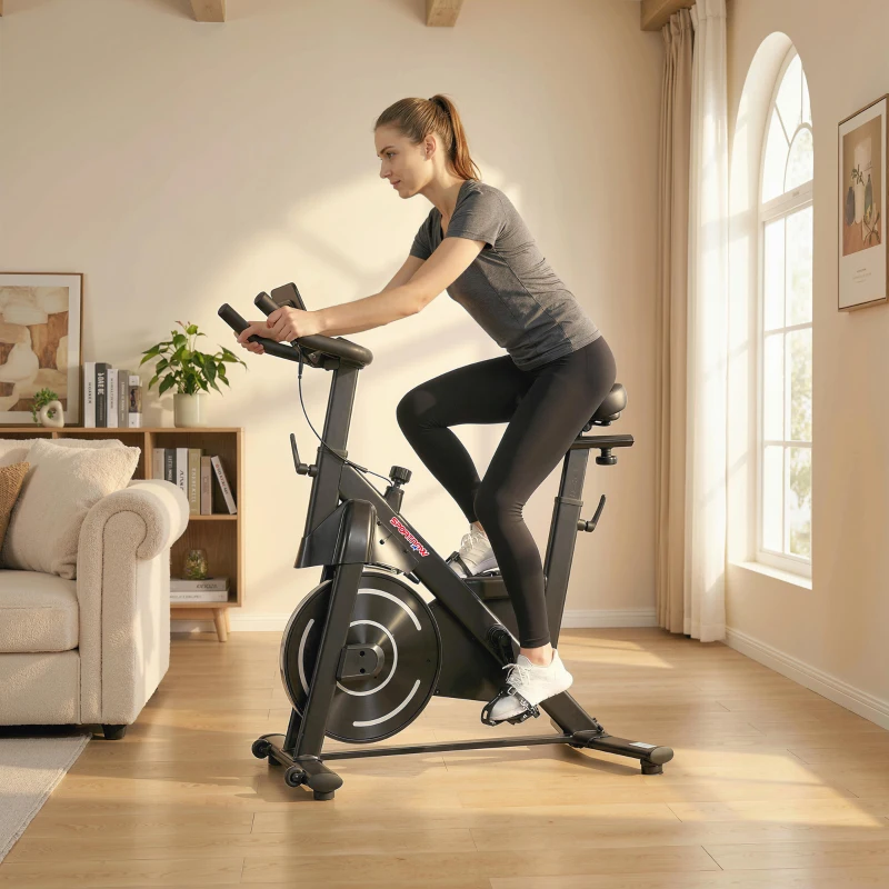 SPORTNOW Bicicleta Estática com Resistência Magnética Regulável Ecrã LCD Volante Assento e Guiador Ajustáveis Preto