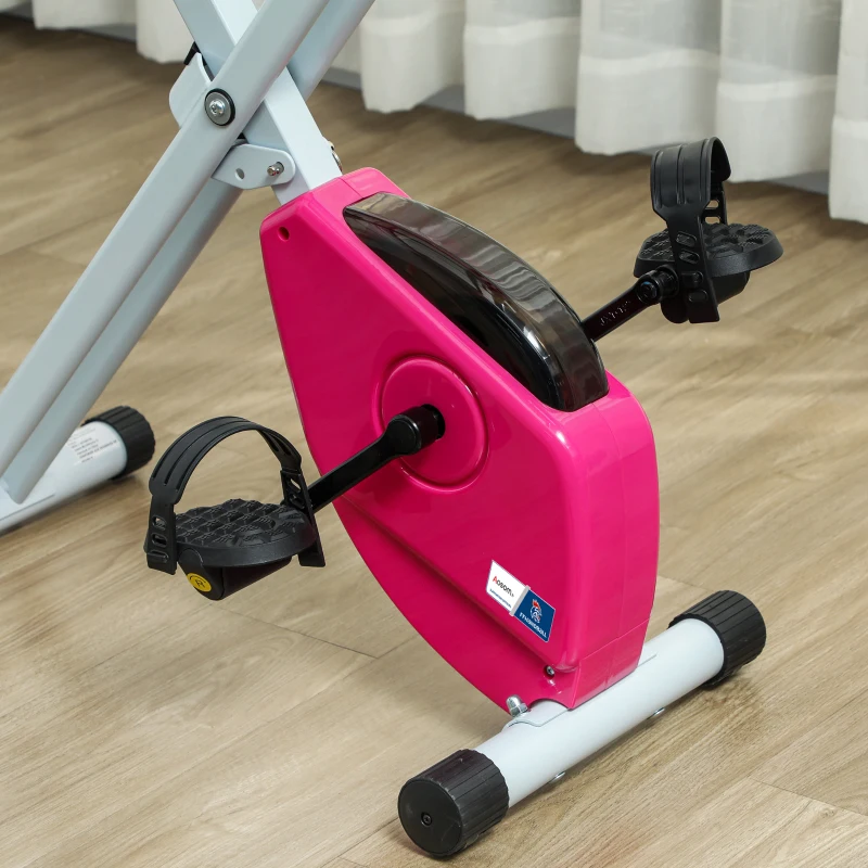 Vélo d'appartement pliable - Collaboration Aosom.fr x FFHandball - 8 niveaux de résistance, dossier selle réglable, rose