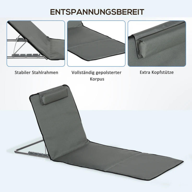 Outsunny 2-delige Strandmat Set, Verstelbaar, Opvouwbaar, 124L x 53B x 35-45H cm, Grijs
