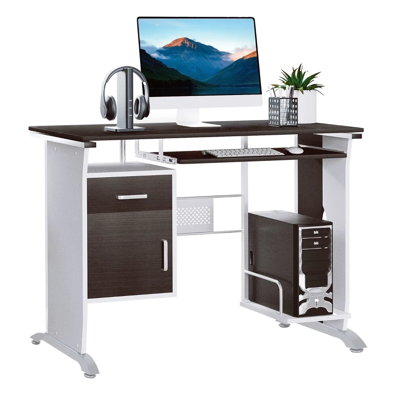 HOMCOM Scrivania Porta PC Computer da Ufficio con Cassetto in Legno Color Noce