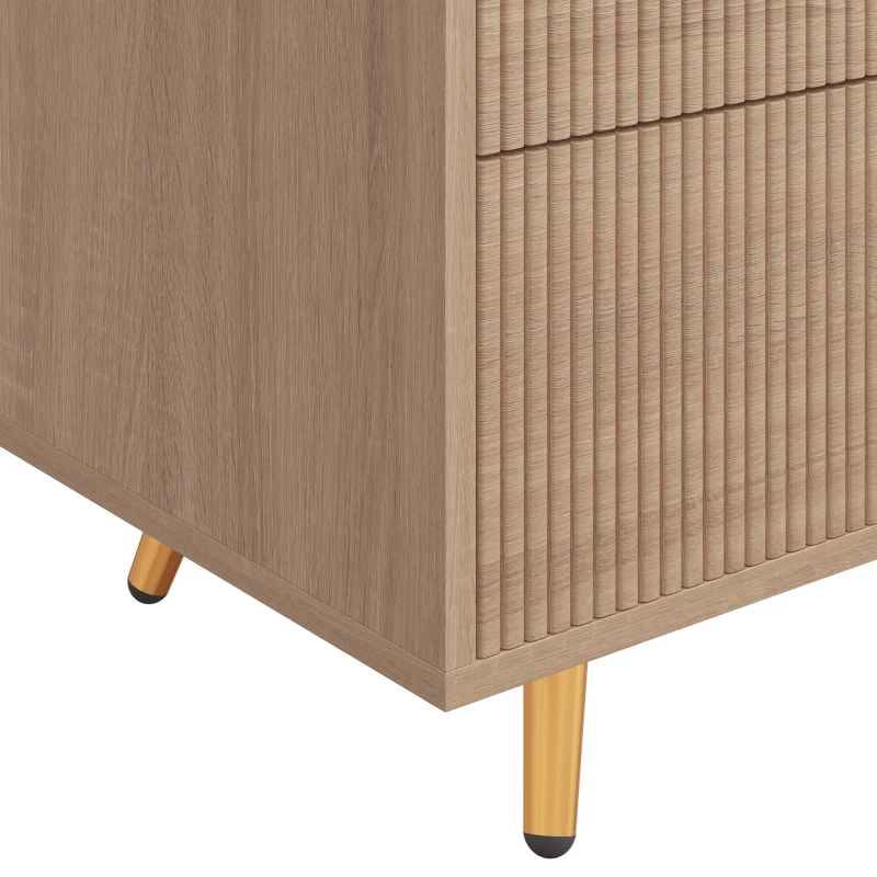 HOMCOM Bedroom Chest of Drawers with 4 Drawers, Fluted Dresser with Gold Tone Handles, Storage Cabinet, Natural