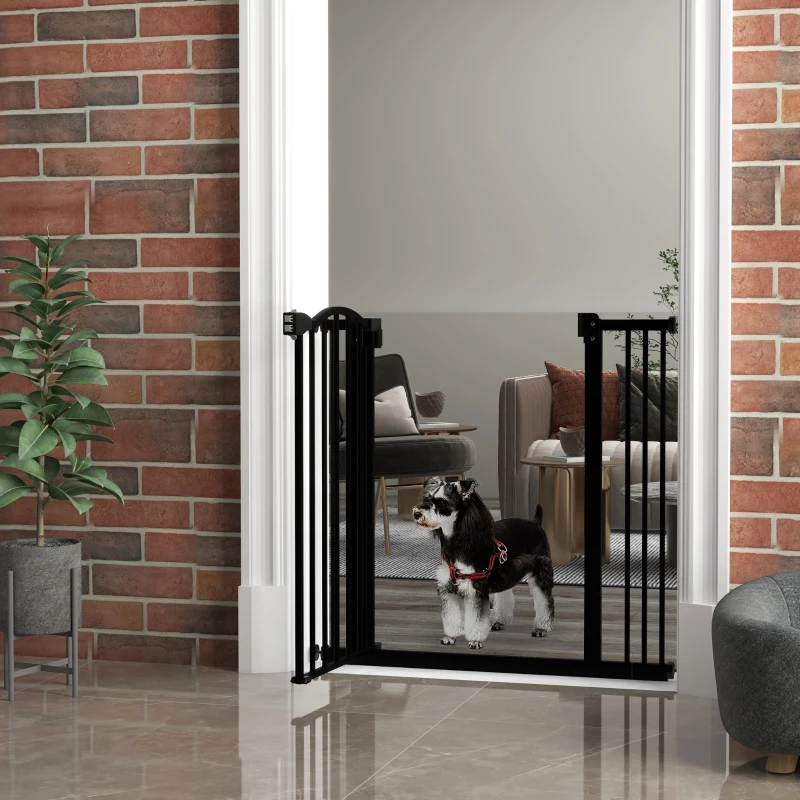 PawHut Barreira de Segurança para Cães com Largura Ajustável 74-80 cm e Extensões para Escadas e Portas Preto