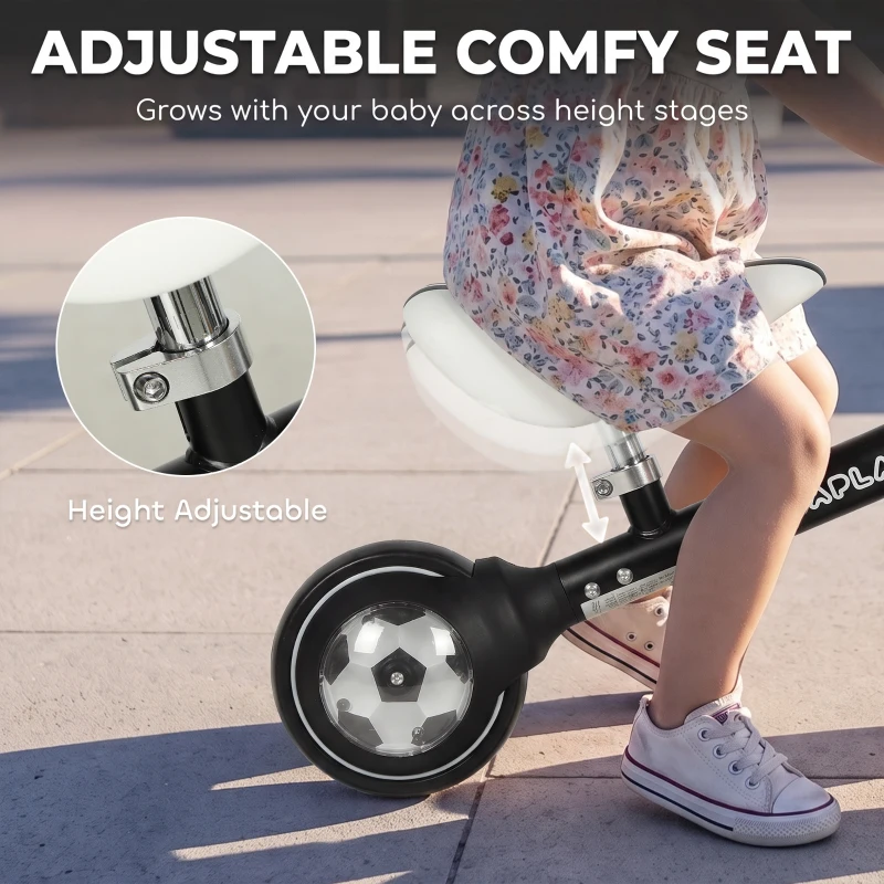 AIYAPLAY Balance Bike for Kids 1-2 Years, Toddler Bike with Adjustable Seat and Lighting Rear Wheels for Boys and Girls, Black