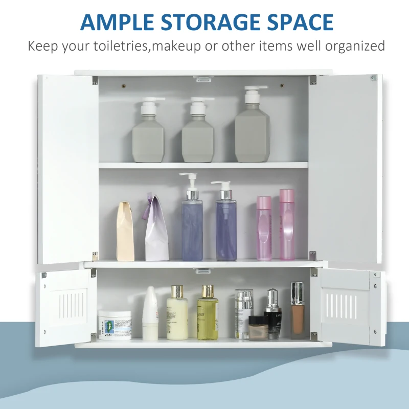 kleankin Modern Bathroom Storage Cabinet, Freestanding Floor Cupboard with Double Doors and Adjustable Shelves for Living Room, Hallway, Kitchen, Entryway, White
