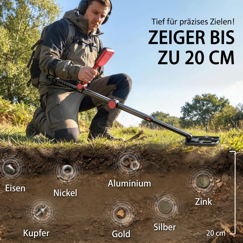 Outsunny Metaaldetector IP68 Waterdicht Opvouwbaar Metaalzoeker met 4 Modi Koptelefoon Schep Draagtas LCD-Scherm