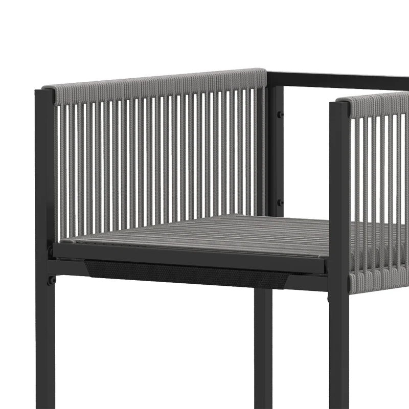 Outsunny Tuinmeubelset 5-delige eethoek met glazen tafel en 4 ademende inklapbare stoelen met touwweefsel