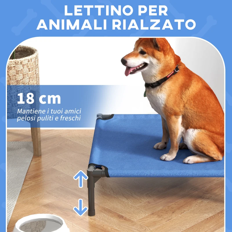 PawHut Cuccia Lettino per Cani Rialzato Pieghevole per Interno ed Esterno in Metallo e Tessuto Oxford, 76x61x18 cm, Blu