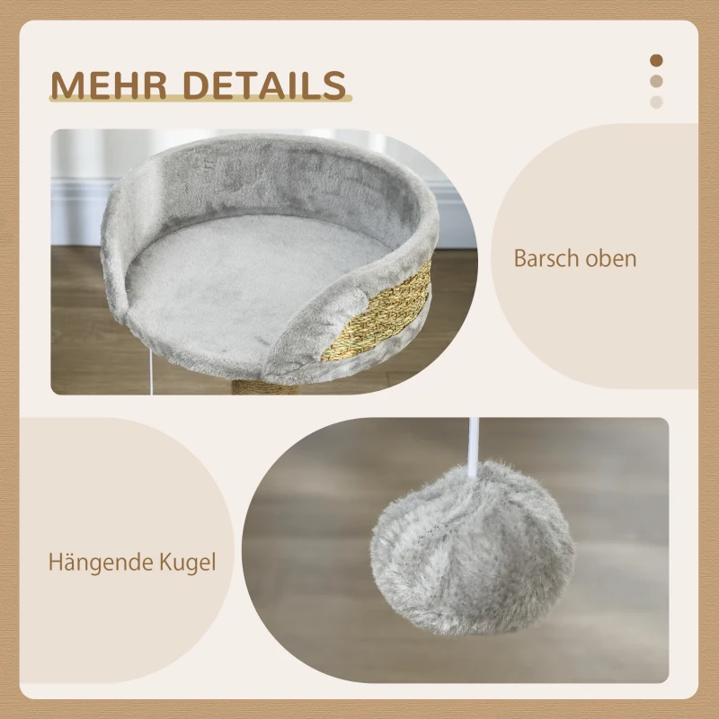 PawHut Krabpaal Kattenbed Kattenmand, incl. Speelbal, 40 cm x 40 cm x 49 cm, Grijs