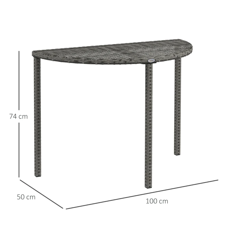 Outsunny Balkontafel, halfrond, Polyrattan+Metaal, 100x50x74 cm, Grijs