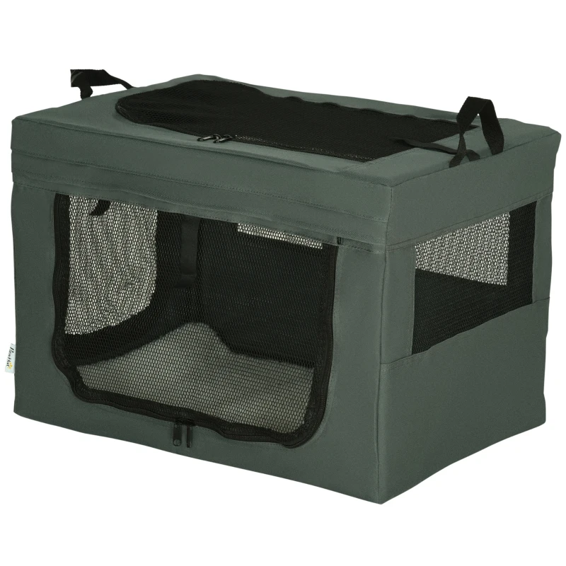PawHut Sac de transport pliable pour animaux de compagnie avec poignée tissu en maille 60 x 42 x 42 cm gris noir