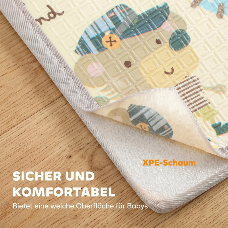 AIYAPLAY Krabbelmatte Faltbar Beidseitig Spielmatte Baby mit Waldtieren- & Naturmotiv 200 x 180 cm für Kinder 0-3 Jahre