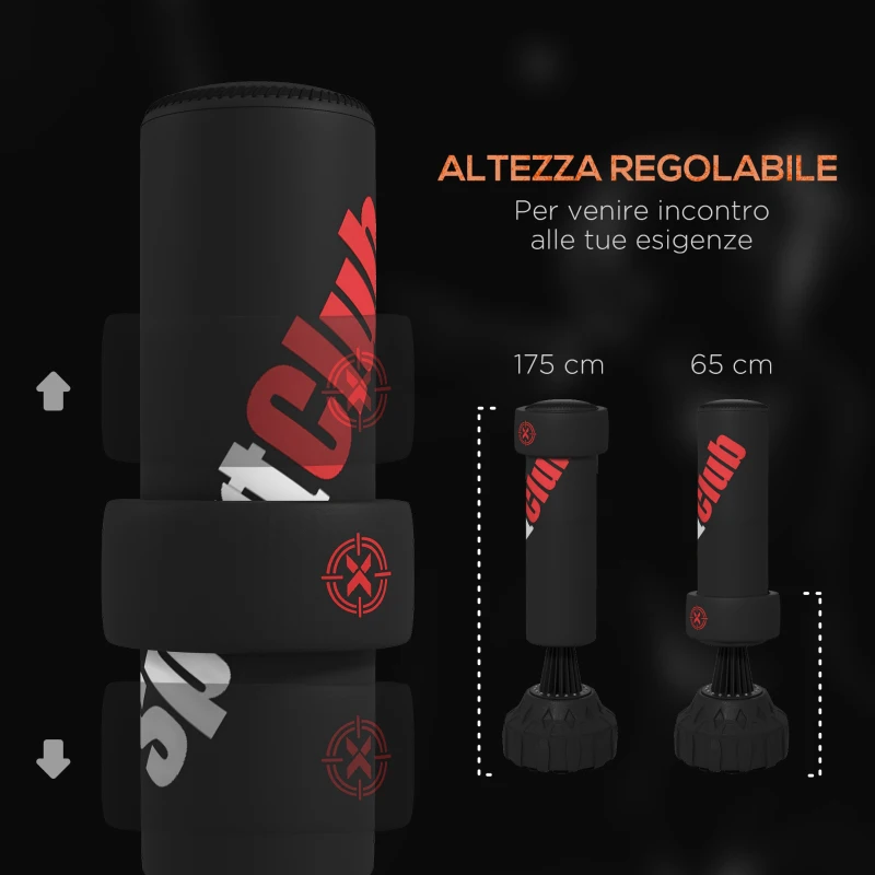 SPORTNOW Sacco da Boxe da Terra Autoportante con Bersaglio Regolabile, Base Riempibile e Ventose, Nero