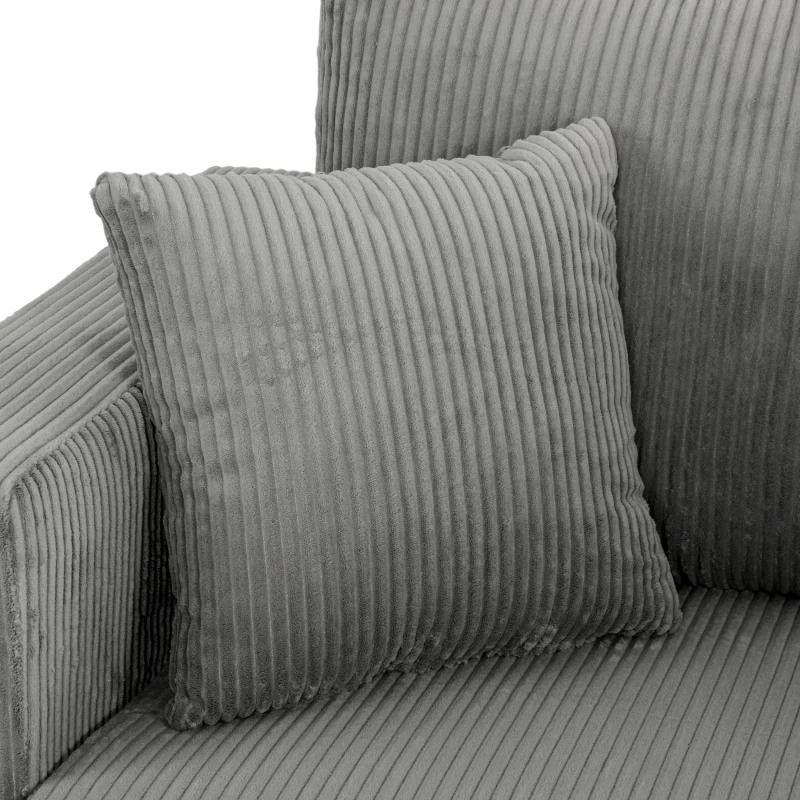 HOMCOM Sofá de 2 Lugares em Bombazina com Assento Largo e Profundo e Pés de Madeira 170x80x82 cm Cinzento-claro