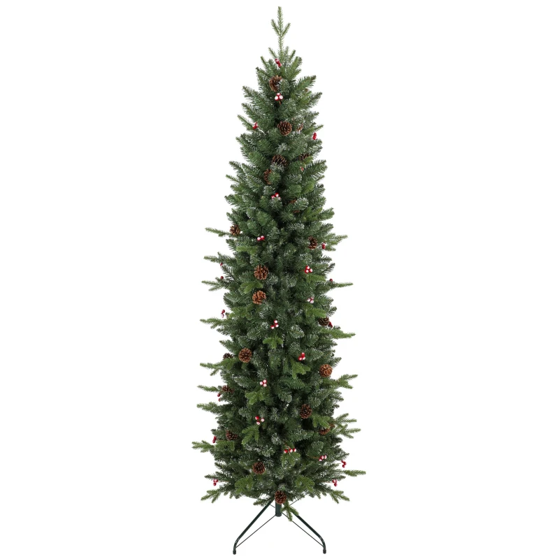 HOMCOM Slim Gracious Pine Xmas Tree, 6ft/180cm Artificial Christmas Tree with 688 Branch Tips, Foldable Steel Stand, Green