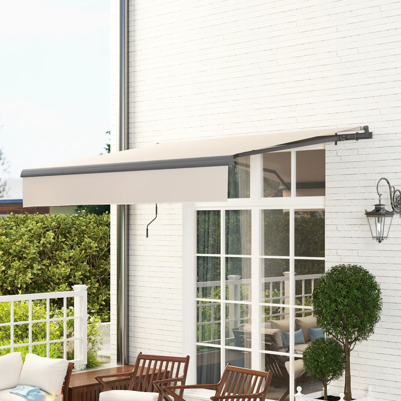 Outsunny Toldo Retrátil Manual para Jardim Ajustável com Manivela Proteção UV Estrutura de Metal e Alumínio 295x200 cm Creme