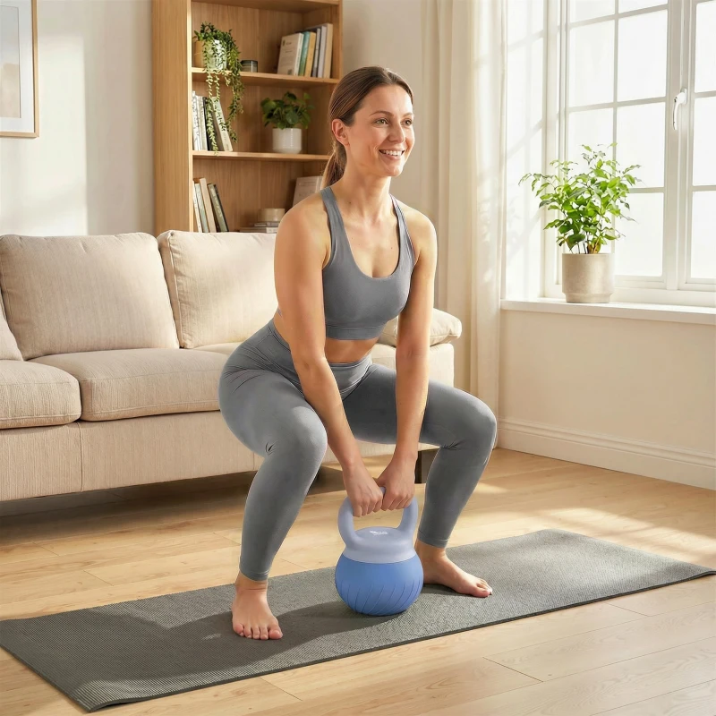 SPORTNOW Kettlebell 8 kg, Haltère avec Poignée Ergonomique Antidérapante, Haltère à Boule, Musculation, Entraînement, Bleu