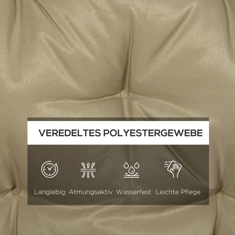 Outsunny 3-zits bankkussen 150x98x8 cm bankkussen met bandjes, bankpolster voor tuinmeubelen Hollywoodschommel, Khaki