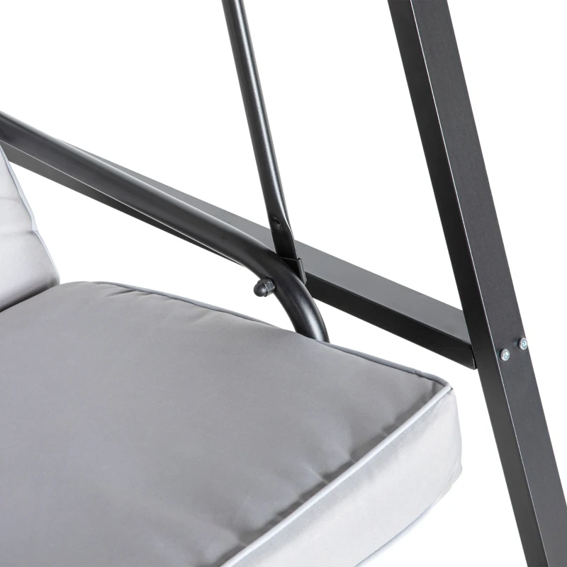 Outsunny Hollywoodschommel, 2-zits tuinschommel met verstelbaar dak, tot 220 kg belastbaar, 145 x 116 x 172 cm, Grijs