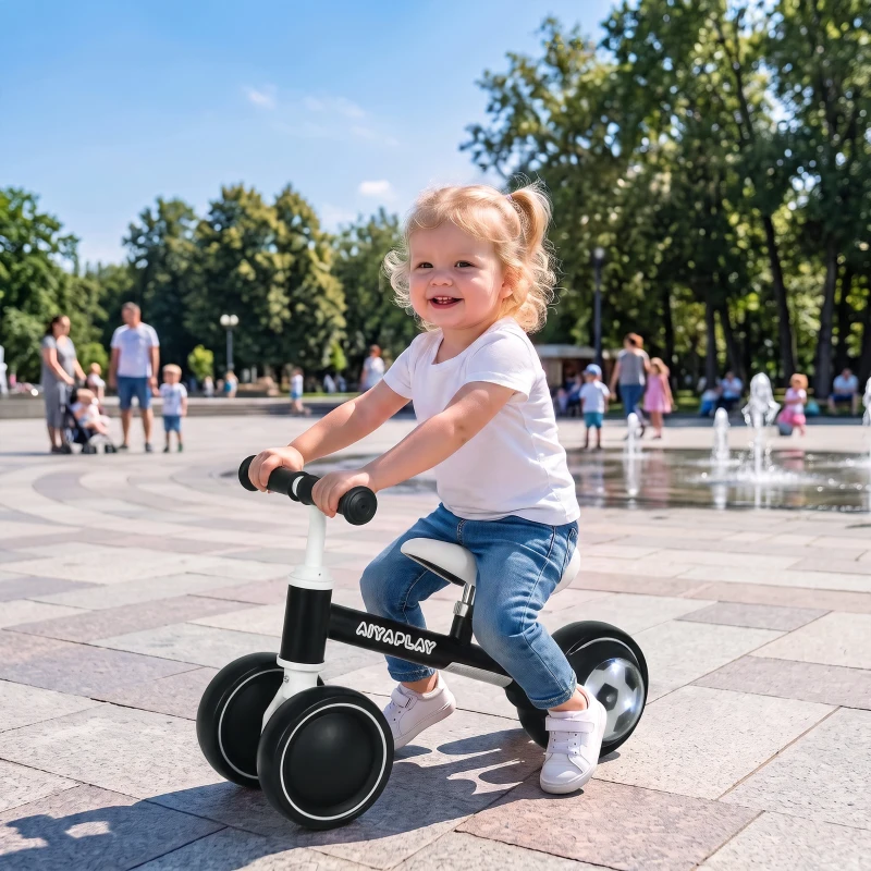 AIYAPLAY Balance Bike for Kids 1-2 Years, Toddler Bike with Adjustable Seat and Lighting Rear Wheels for Boys and Girls, Black