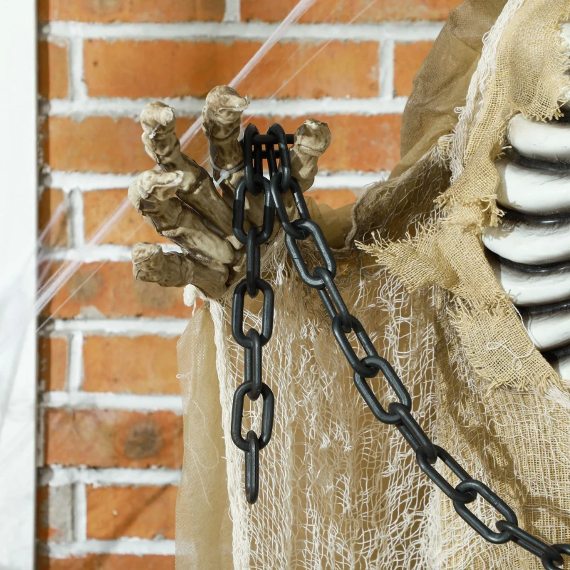 HOMCOM Halloween Decoratie, Hangend Skelet, Lichtgevende Kop, Griezelig Huilen, Buigzame Armen, Kaki(m-8)