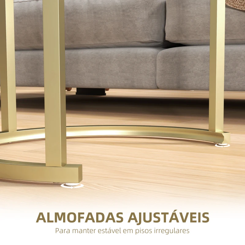 HOMCOM Conjunto de 2 Mesas de Centro Mesas Auxiliares Modernas com Bancada de Efeito Mármore e Estrutura de Aço para Sala Quarto Dourado