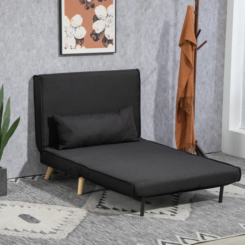 HOMCOM Poltrona Cama Dobrável com Encosto Ajustável em 6 Posições Almofada Acolchoada Suporta 120 kg 94x78x80 cm Preto
