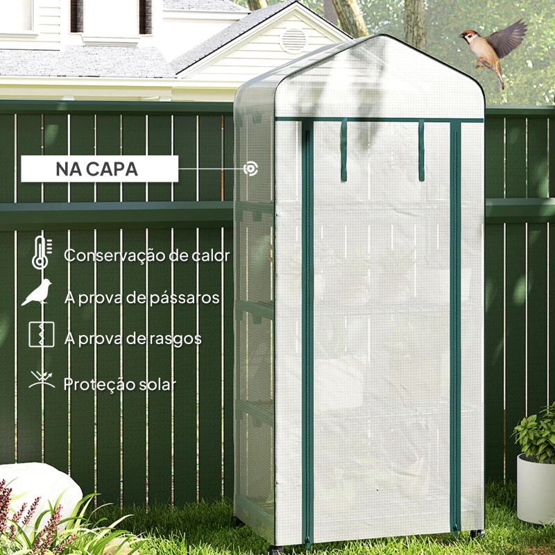 Outsunny Estufa de Jardim com 4 Prateleiras e Cobertura de PE Estufa de Aço para Cultivo de Plantas Flores 69x50x165 cm Branco