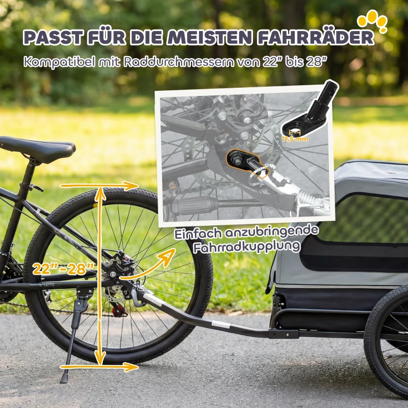 PawHut Opvouwbare Fietsaanhanger voor Middelgrote Honden tot 20kg Helling, Reflectoren, Lijn en Vlag Grijs