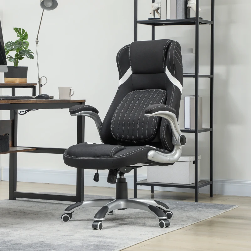 Vinsetto Linen-Look Office Chair, with Adjustable Height and Tension - Black