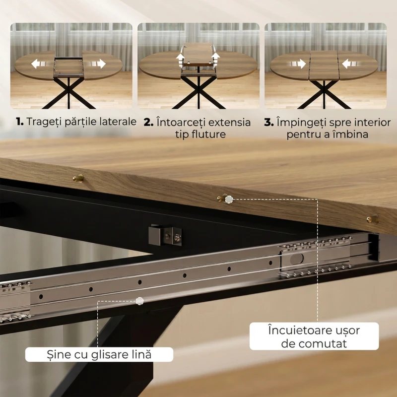 HOMCOM Masă de Sufragerie Extensibilă cu Picior în Formă de X, 100-135cm, Maro