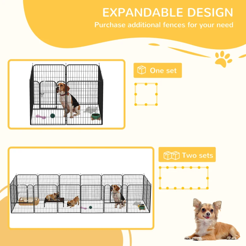 PawHut buitenverblijf box voor huisdieren puppy hek box hondenverblijf aanpasbare vorm met deur metaal 79 x 100 cm zwart