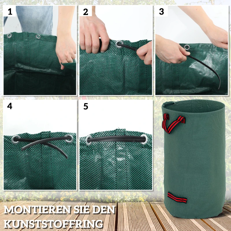 Outsunny 3x120L Waterdichte Tuinafvalzak met Handvatten, Robuust en UV Bestendig Groen