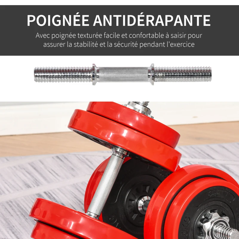 HOMCOM Haltères de 20 kg ensemble d'haltères musculation réglable avec barre d'extension pour entraînement musculaire et haltérophilie
