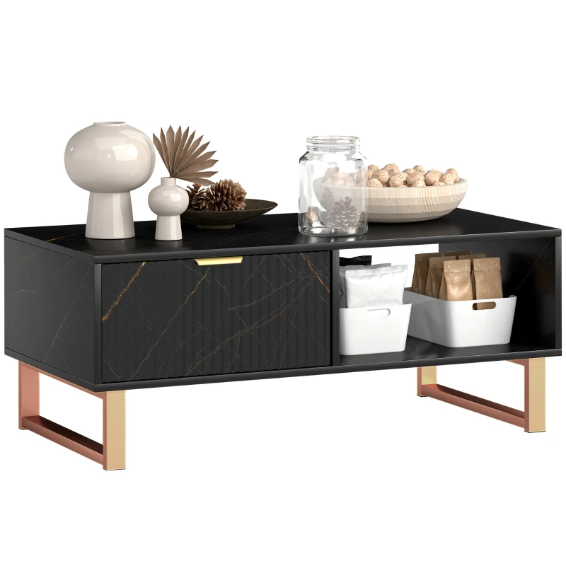 HOMCOM Elegant Marble Effect Storage Coffee Table - Black