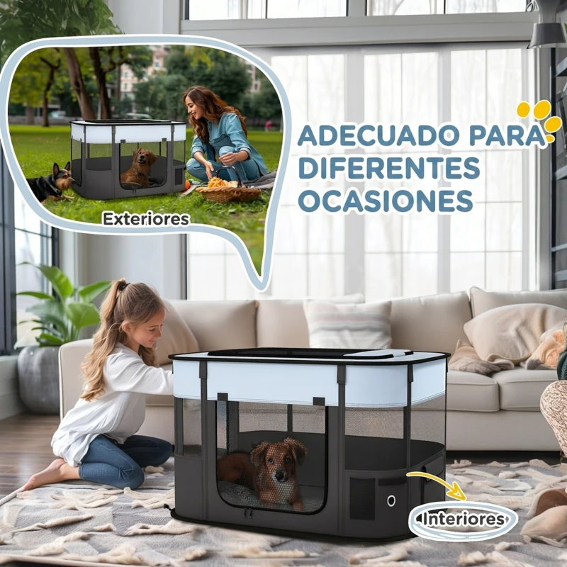 PawHut Parque para Perros y Gatos, Corralito Plegable Portátil para Cachorros Conejos y Cobayas Tela Oxford 84x64x53 cm Gris