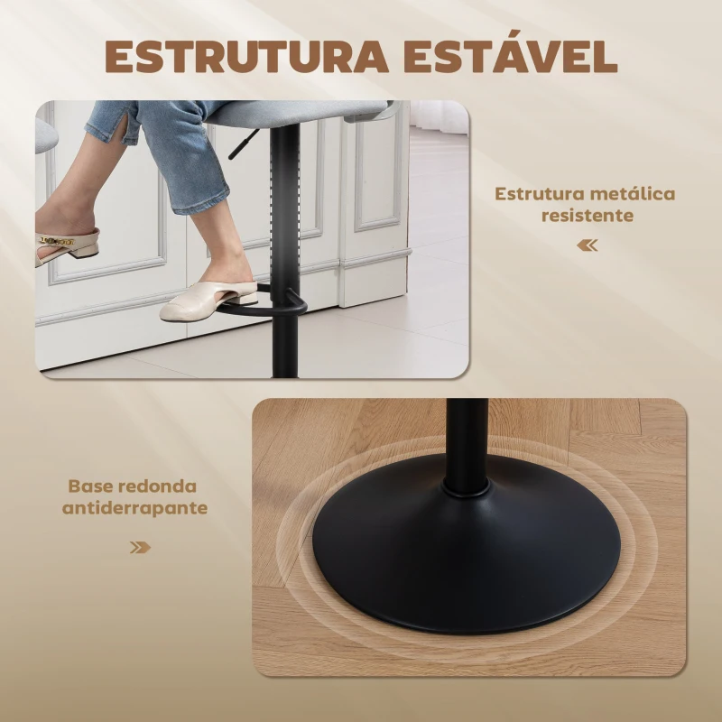 HOMCOM Conjunto de 2 Bancos Altos de Cozinha Giratórios a 360° Reguláveis em Altura de 84-105 cm 40,5x43x84-105 cm Cinzento