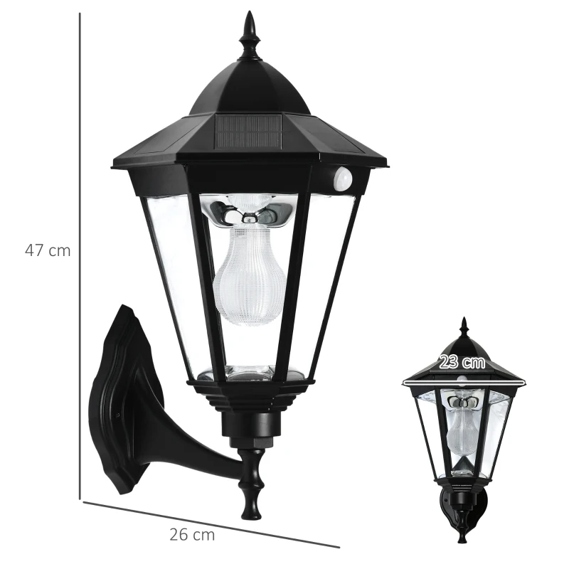 Outsunny Wandleuchte Wandlampe Terrassenleuchte Gartenlampe mit Lichtsteuerung Solarbetrieben Pavillon Zelt Outdoor Gartenbeleuchtung Schwarz 23 x 26 x 47 cm