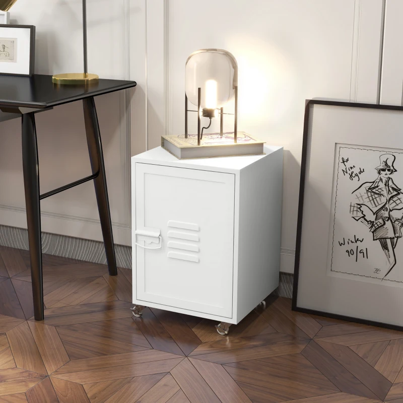 Vinsetto Bloco de Gavetas de Escritório Móvel Arquivador com Rodas Prateleira Ajustável e Porta de Metal 38x38,5x55,5 cm Branco