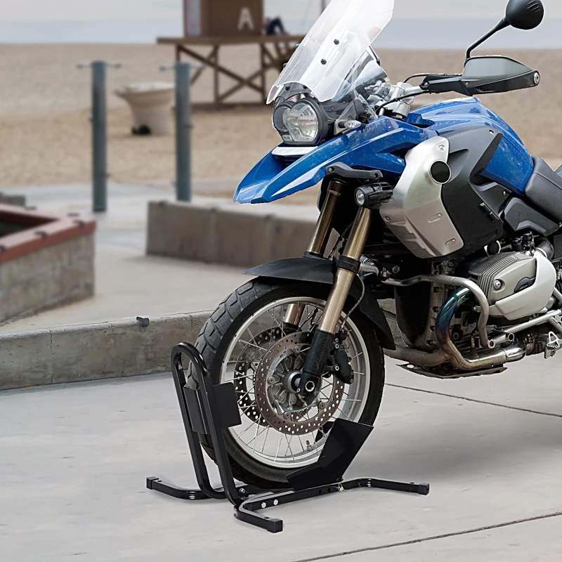 HOMCOM Lève Moto Béquille d'Atelier Support Roue Moto Support Béquille Moto - Bloque Roue 17 à 21 Pouces Métal Époxy Noir