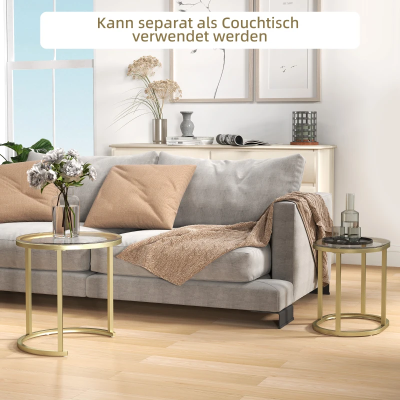 HOMCOM Set van 2 Salontafel, Ovale en Ronde Koffietafel, Stapelbaar, Staal, Ø50 x 50,5H cm, Goud