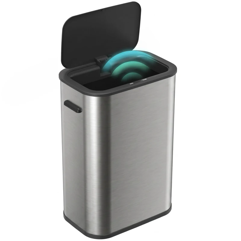HOMCOM Sensor-Mülleimer 55 L für die Küche, berührungsloser Abfalleimer aus Edelstahl, batteriebetrieben, Silber